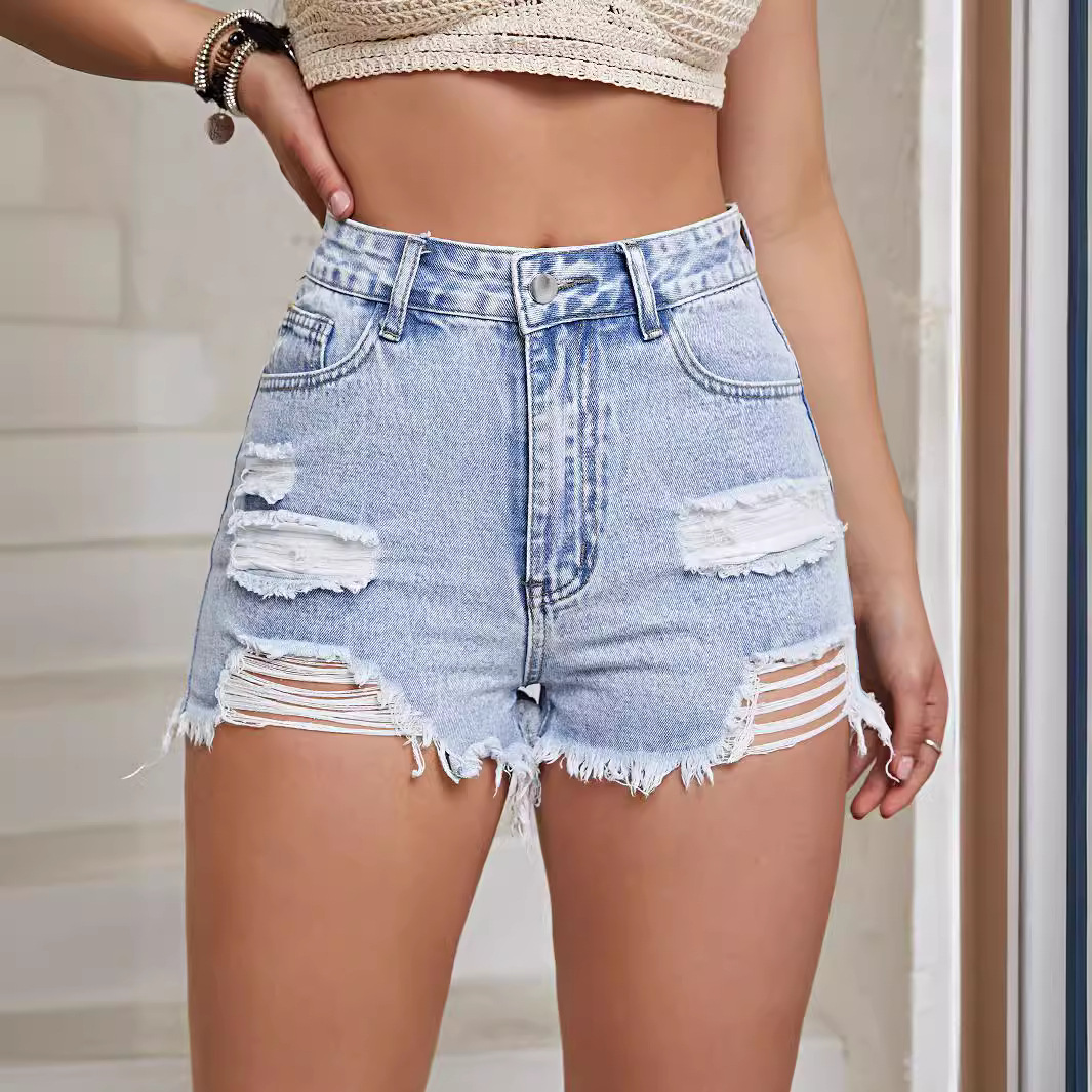 in stock 35818# Amazon Cross-border Women's Wear Europe and America INS Fashion Hole Denim Shorts