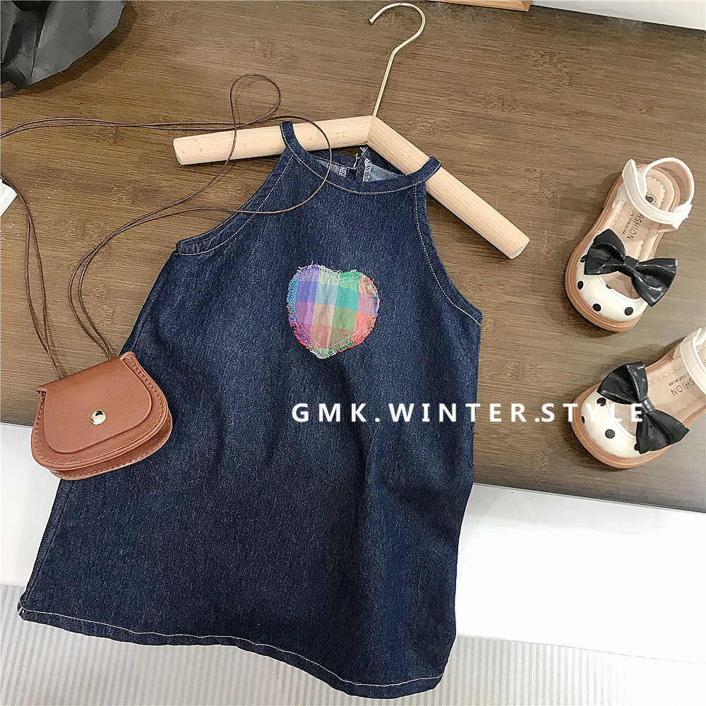 Girls' Baby Children's Wear Love Neck Denim Skirt Summer Girls' Sling Skirt vest Skirt Girls' clothes