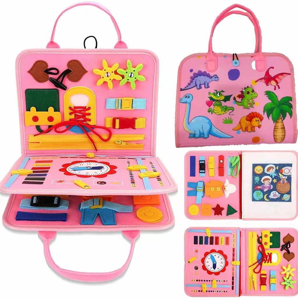 Cross-Border New Multi-Page Pink Felt Busy Board Montessori Toy Cecpc Kidsren's Felt Learning Board