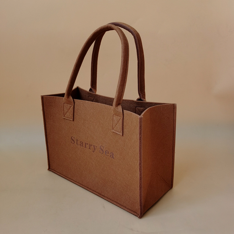 Picture of Solid Color Printed Felt Bag, Simple and Fashionable Felt Handbag, Student Tutoring Bag, Shopping Bag, High-End Tote Bag