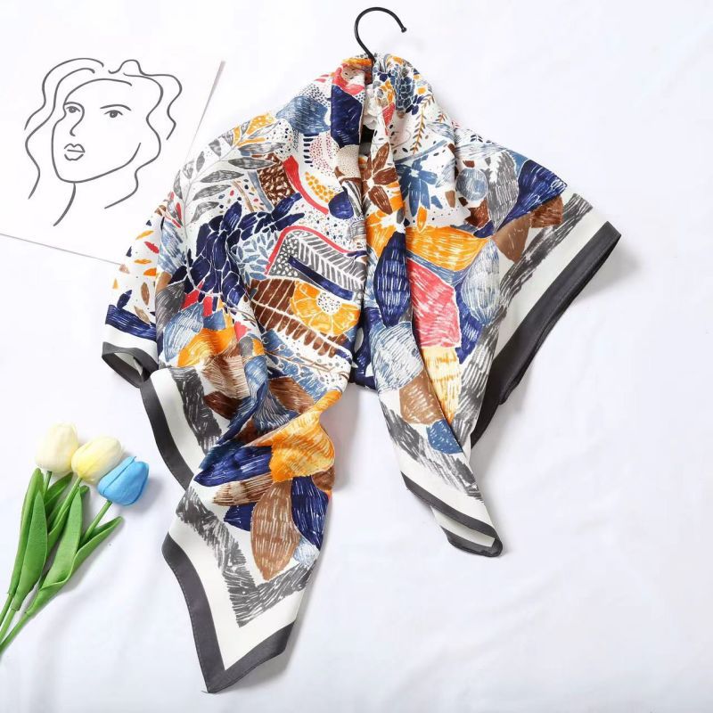 Picture of Autumn and winter all-match shawl animal printed black and white simple large square 90*90CM imitation silk twill silk scarf for women