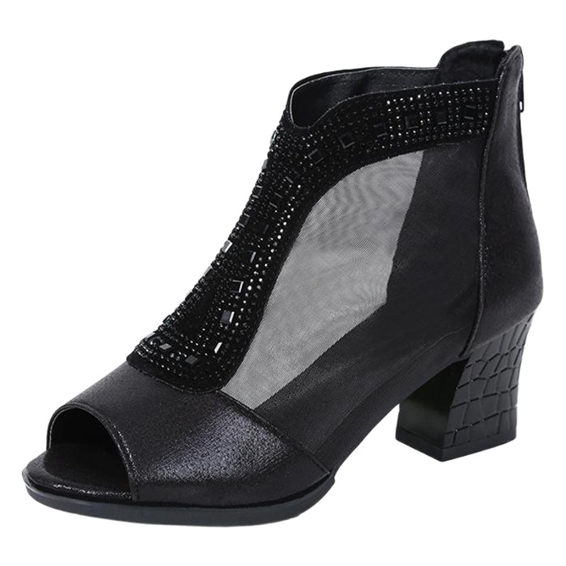 Summer New Style Dance Shoes Fashion Mesh Open Toe Breathable Women's Shoes Square Dance Shoes Cross-border Products European and American Sandals