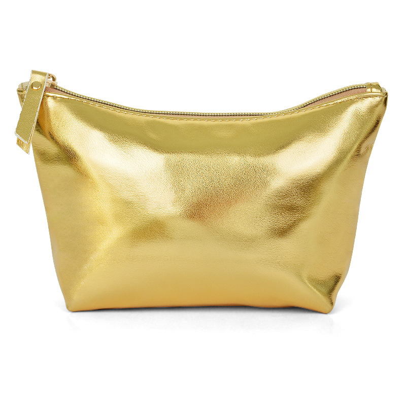 Picture of Golden Shiny Full PU Texket Handheld Cosmetic Bag High Value Light Luxury Simple Portable Storage and Tidy Cosmetic Bag