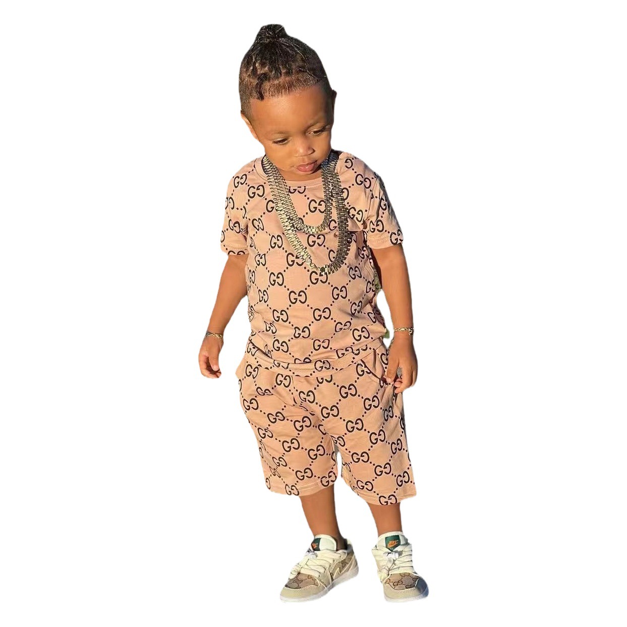 M8022 Cross-border Children's Wear Independent Station Amazon Europe and America Explosions Tide Children's Hip Hop Letter Printing Two-piece Suit
