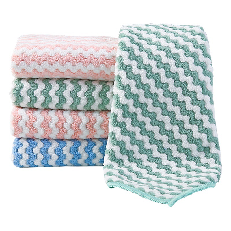 Cationic thickened coral fleece absorbent dishcloth kitchen fiber cleaning scouring pad household non-stick oil