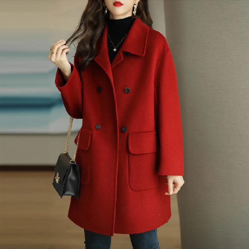 Picture of Woolen Coat Women's 2023 Autumn and Winter New Age-reducing Thickened Korean Style Warm Mid-length Loose Small Women's Coat