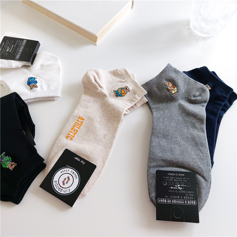 South Korea imported singgoba spring, summer and autumn men's cartoon British bear short cotton socks S-MS-002