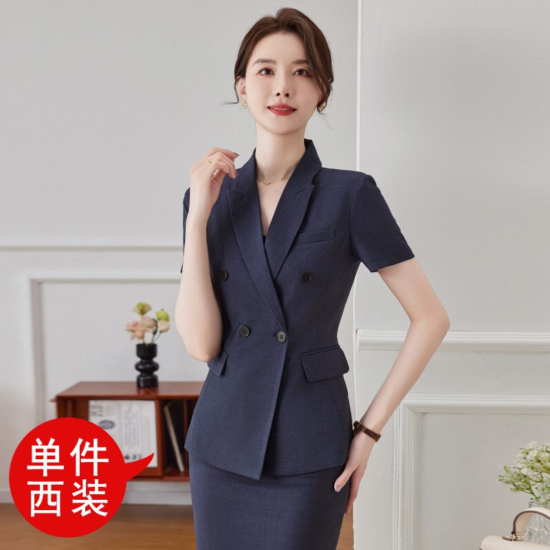 Picture of Summer Business Wear Women's Suit Coat Short Sleeve Slim Commuter Dress Hotel Manager Work Clothes Gold Shop Frock