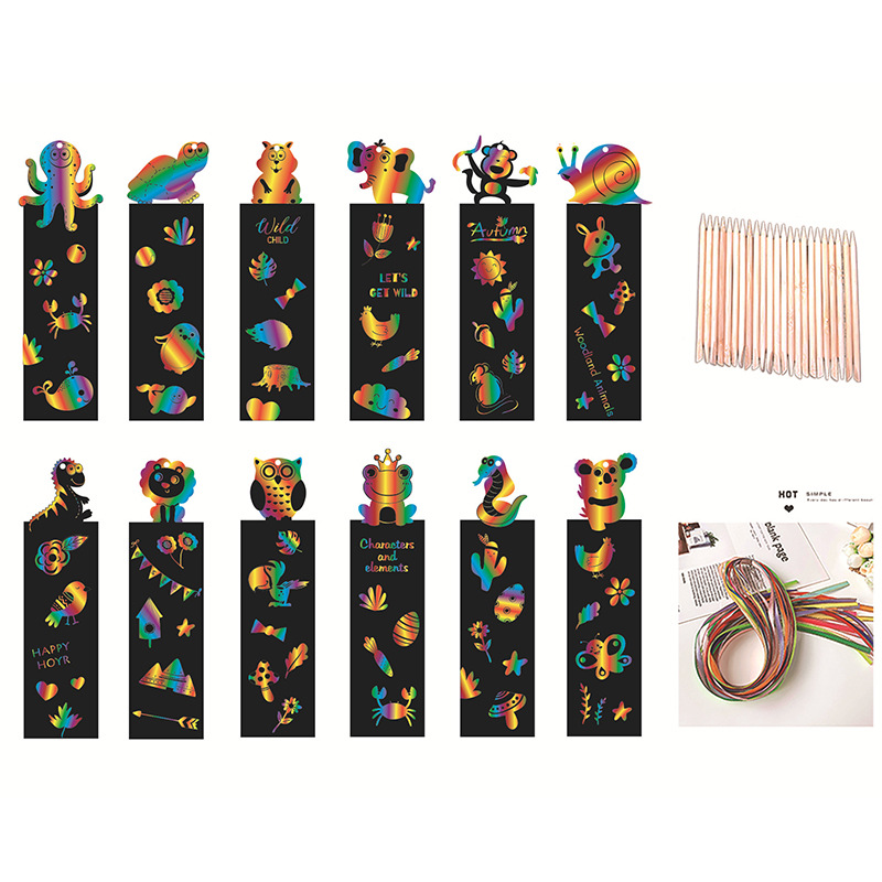 Cross-Border Animal DIY Scratch Painting Handmade Creative Colorful Scratch Painting Paper Holiday Gift Pendant Wholesale
