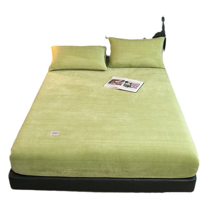 Winter Crystal Velvet Fitted Bed Sheets Single Piece Milk Velvet Bed Sheets Bed Cover Protective Cover Student Dormitory Three-Piece Set Thickeneded Version
