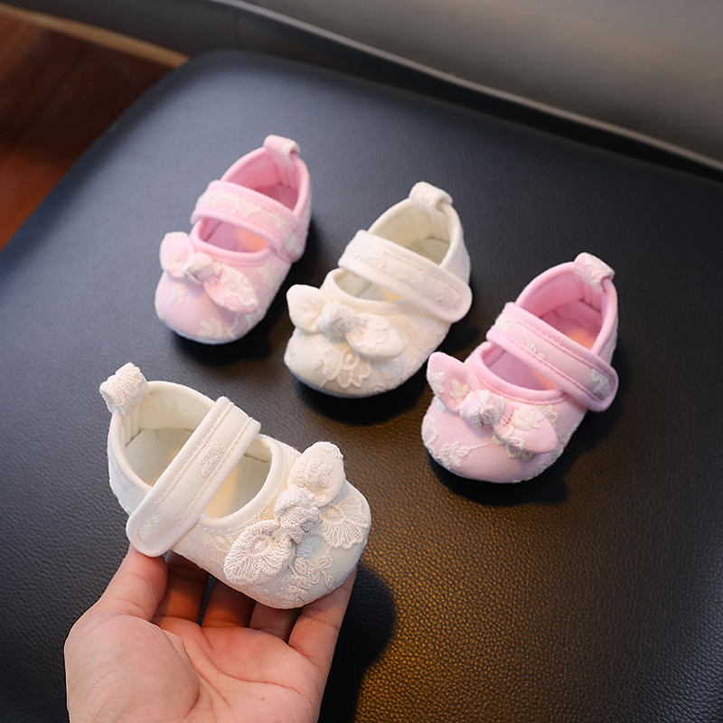 Baby Girl Toddler Shoes Soft Sole Baby Spring and Autumn Princess Shoes Bow Cute Lace 0-1 Year Old Non-slip Shoes
