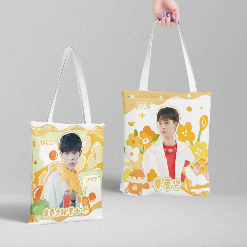 Qin Xiaoxian canvas bag 36x 39cm star pattern Korean shoulder bag portable shopping bag tutorial bag wholesale