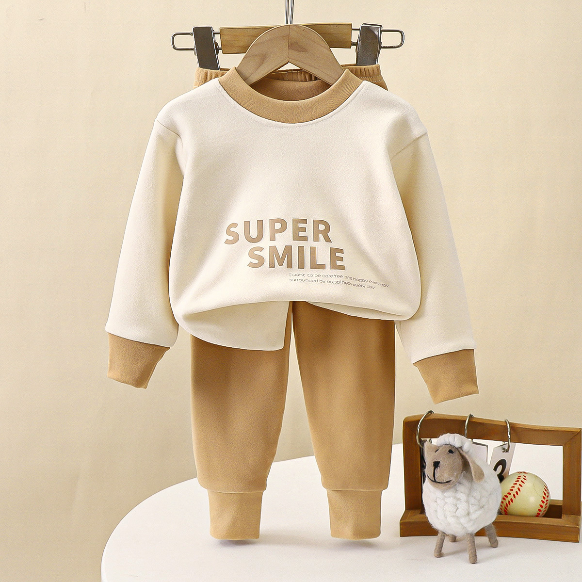 Picture of Children's Underwear suit Double-Sided Fleece Autumn Clothes Autumn Trousers Boys Home Clothes Autumn and Winter Girls' Pajamas Round Neck New