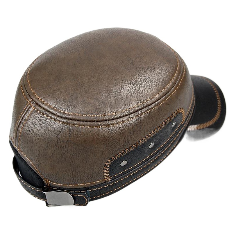 New Outdoor Middle-Aged and Elderly Men's Velvet Imitation Leather Hat Winter Cold-Proof Flat Cap European and American Peaked Cap Leather Hat Batch