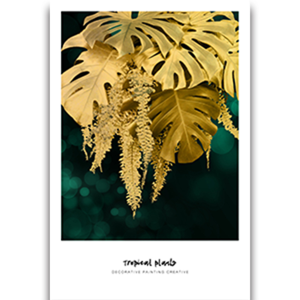 Picture of Source Factory Black Gold Leaves Living Room Hanging Painting Nordic Landscape Canvas Core Wholesale Abstract Restaurant Decorative Painting