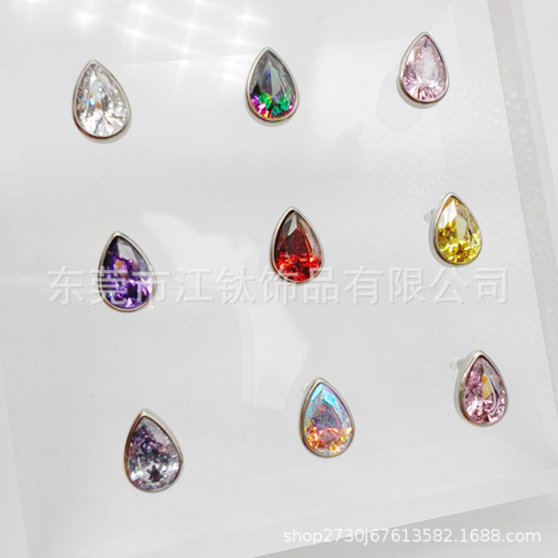Picture of F136 titanium drop earring inlaid with 5A zircon G23 titanium alloy implant pole human body puncture jewelry teardrop ear bone nail