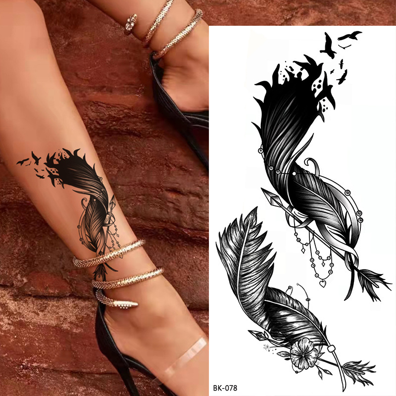 Picture of Cross-Border Supply of Sketch Flower Tattoo Stickers, Sketch Tattoo Stickers, Rose Flower Black and White Flower Tattoo