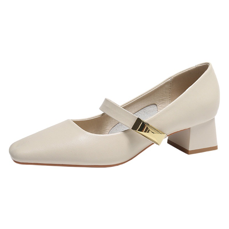 Square-Toe Flats for Women 2025 Spring New Daily Work Clothing Mary Jane Women's Shoes French One-Word Buckle Leather Shoes