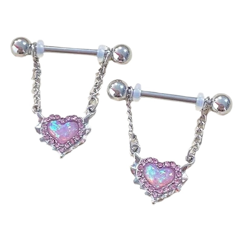 Gaibei European and American cross-border heart-shaped navel ring Opal navel ring nose clip ear studs body piercing jewelry