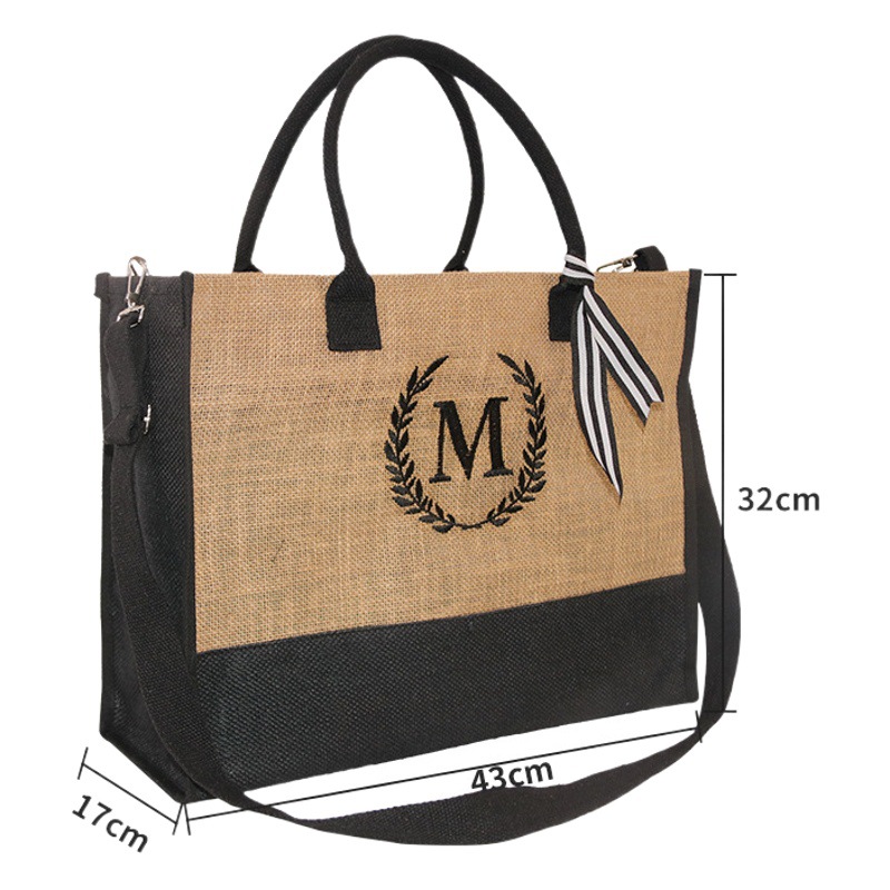 Cross-border spot heat transfer linen bag custom personalized letter linen shopping bag casual vintage linen tote bag