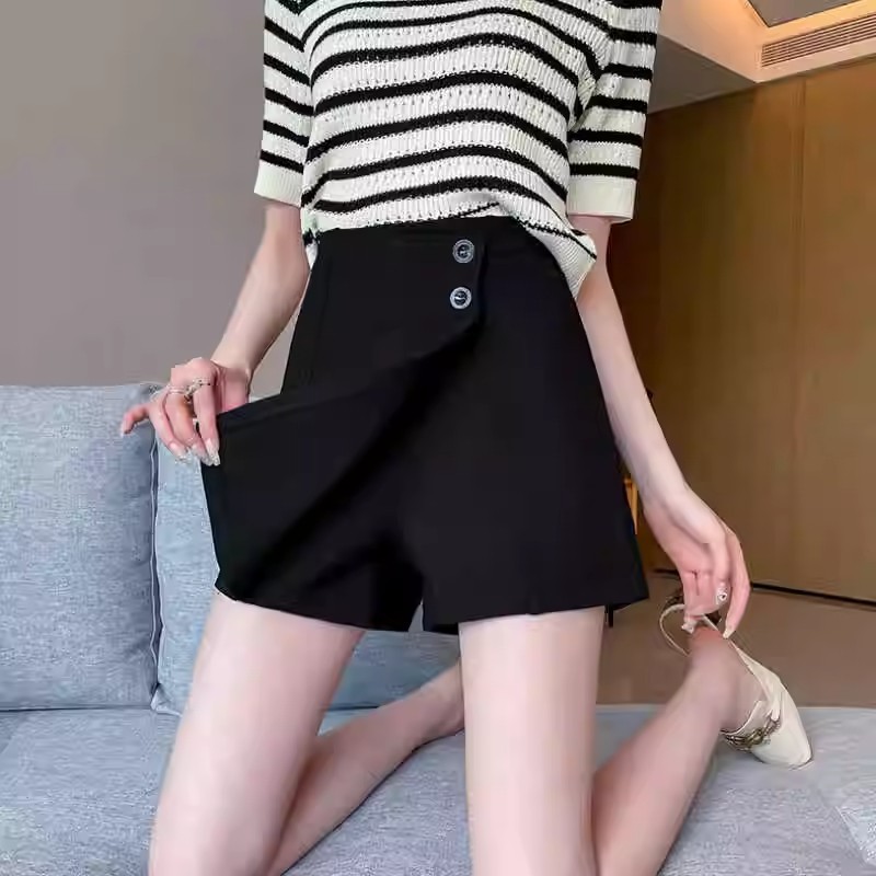 Design Sense Suit Short Pants Skirt Women's Summer 2025 New High Waist Casual Loose Slimming Wide Leg A- line Shorts