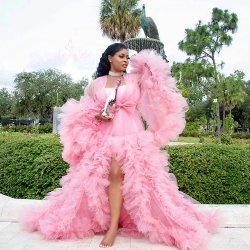 European and American plus size three-dimensional long-sleeved trailing maternity wedding dress high waist high slit Maternity photography long dress art examination clothing