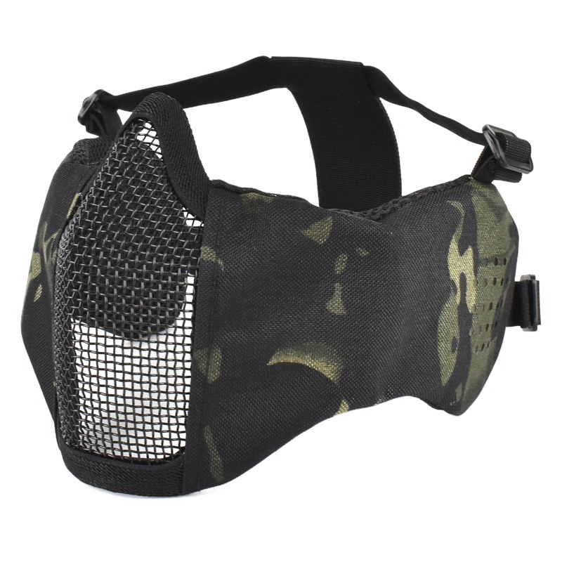 Zlangsports Half Face Ear Protection Tactical Steel Wire Mask Outdoor Riding Breathable Real CS Army Fan V12