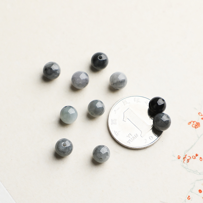 Picture of Natural Burma A Jade Round Beads High Waxy Ice Black Black Beads DIY Necklace Bracelet Accessories