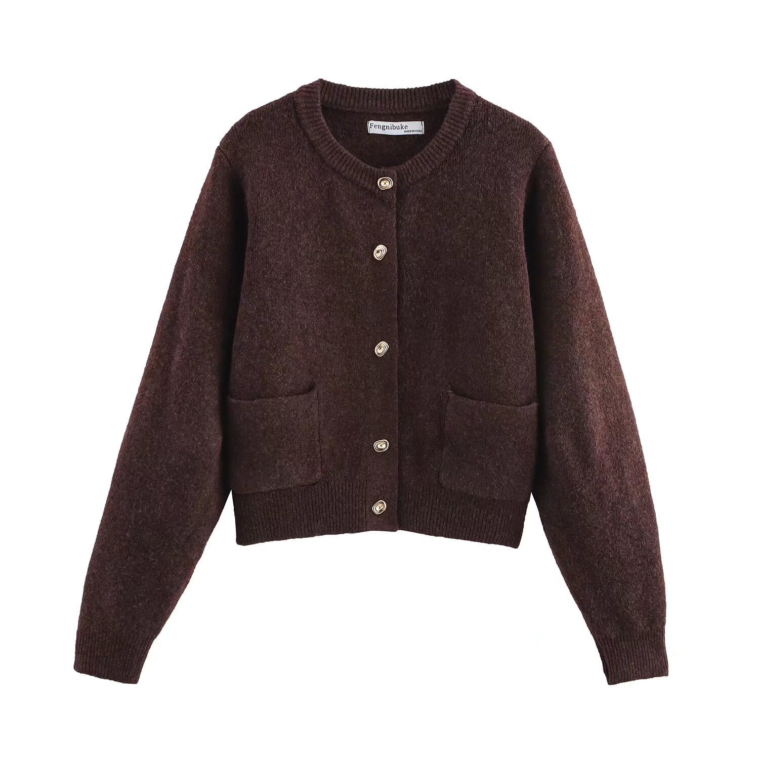 ZA cross-border women's clothing wholesale European and American style new fashion simple Joker gold single breasted sweater 3920557