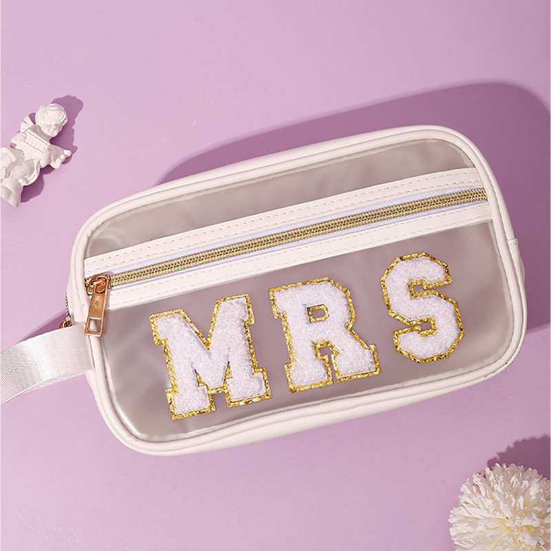 Picture of Amazon hot chenille letter portable transparent cosmetic bag PU portable large capacity storage bag wholesale in stock