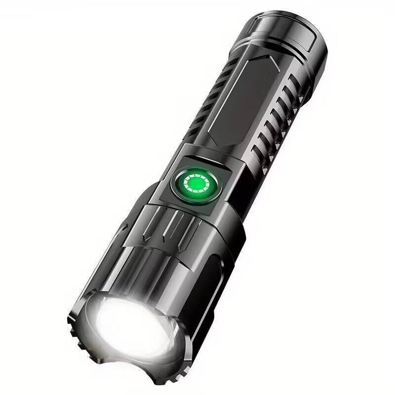 Telescopic zoom bright light flashlight ABS charging USB home user external lighting long-lasting super bright flashlight batch