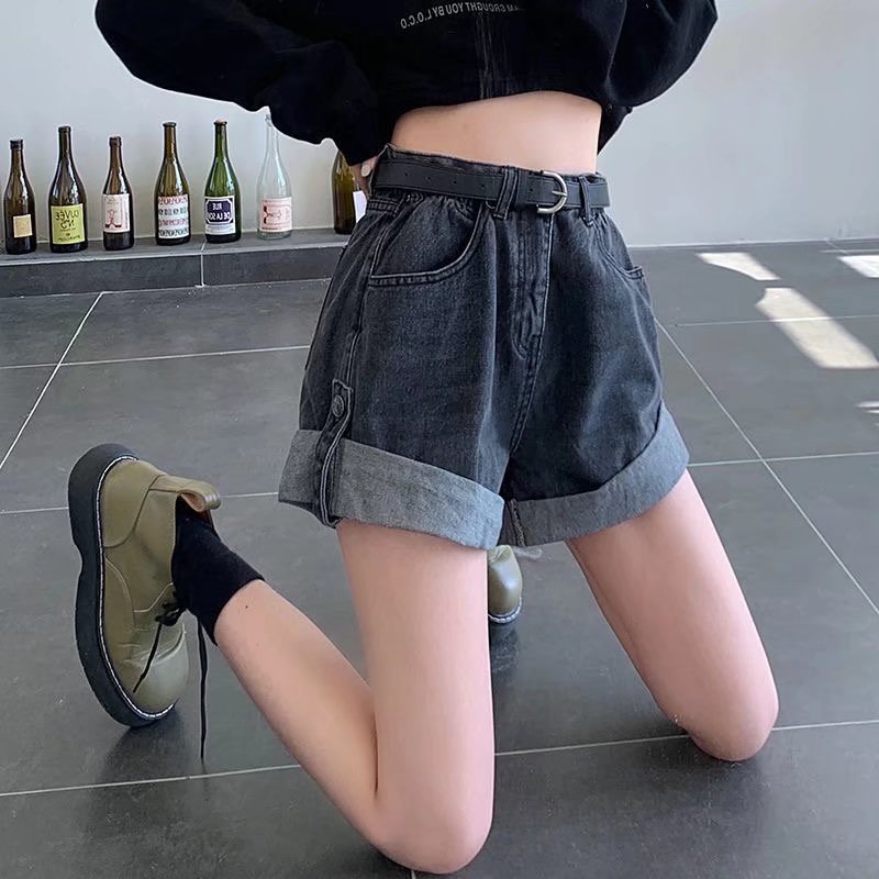 2025 New Summer Style Sweet and Cool Retro Denim Shorts for Women High-Waisted Slimming Look Loose Wide-Leg A-Line Curled Hot Pants