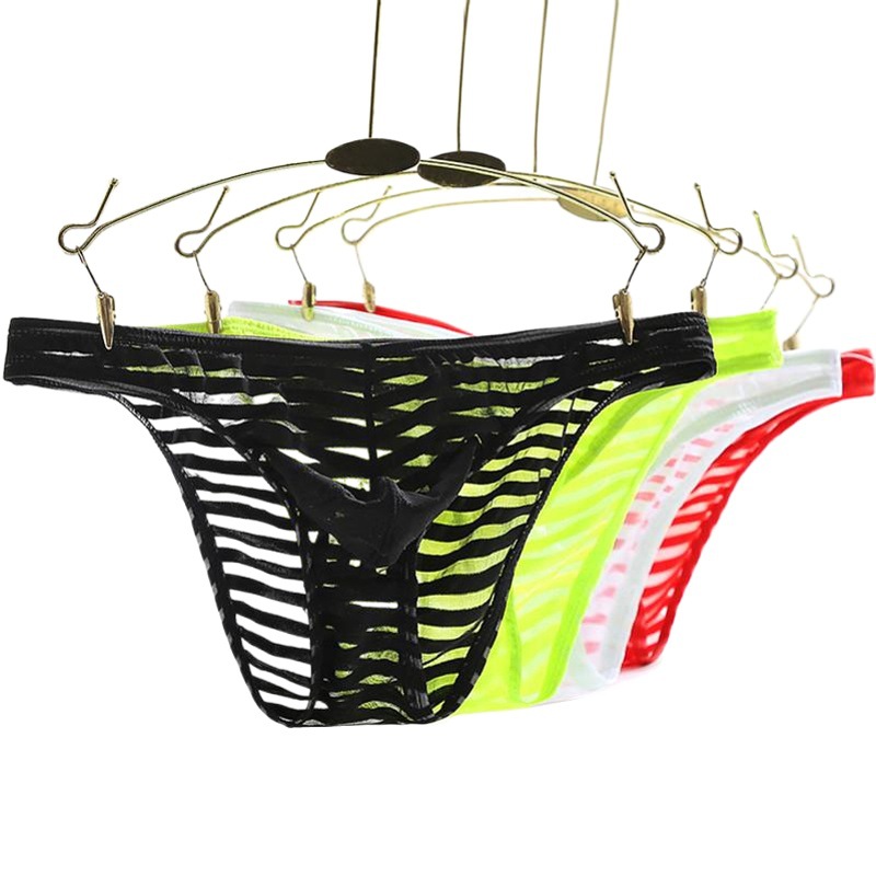 Men's Ice Silk Transparent Briefs Thin Low Waist Mesh Summer Sexy Breathable Underwear Trendy Men's Youth Pants