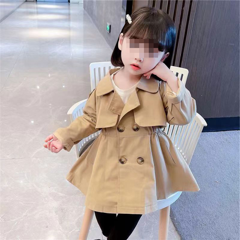 Girls' trench coat 2023 new spring and autumn fashionable mid-length children's clothing British trench coat for baby girls