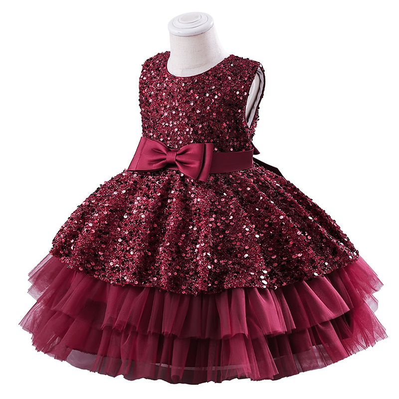 Picture of One-Year-Old Dress European and American New Kidsren's Clothing Sequined Kidsren's Dress Princess Dress Little Girl Fashionable Birthday Flower Girl Dress
