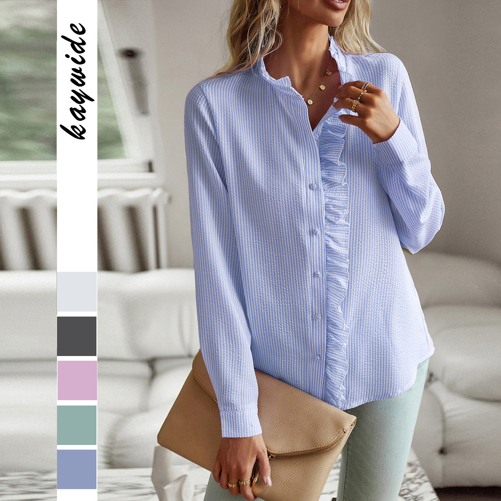 Kaikuo Design European and American Cross-Border Amazon Shirt 2023 Autumn and Winter Easiest for Match Foreign Trade Temperament Commuting Long Sleeve Top