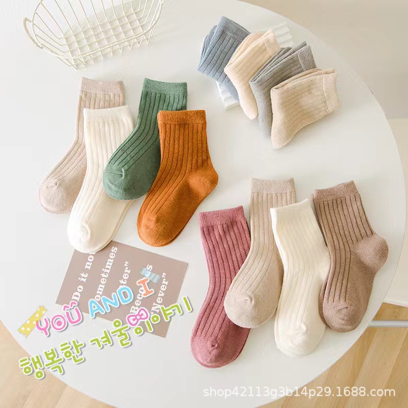 Children's socks spring and autumn Class A cotton boys' and girls' socks Korean style solid color baby mid-calf socks autumn medium and large children's fashion