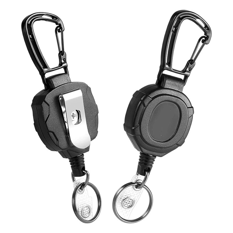 Amazon New Black Heavy Duty Snap-on Badge Clip Wire Rope Telescopic Keychain Badge Reel Easy Pull Buckle