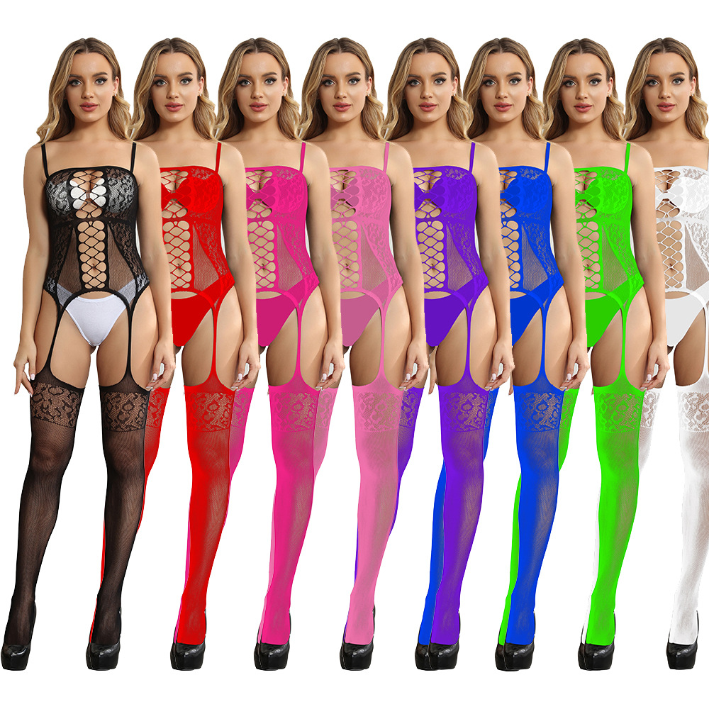 New European and American sexy underwear sexy suspenders net stockings open base non-slip temptation transparent one-piece stockings w492