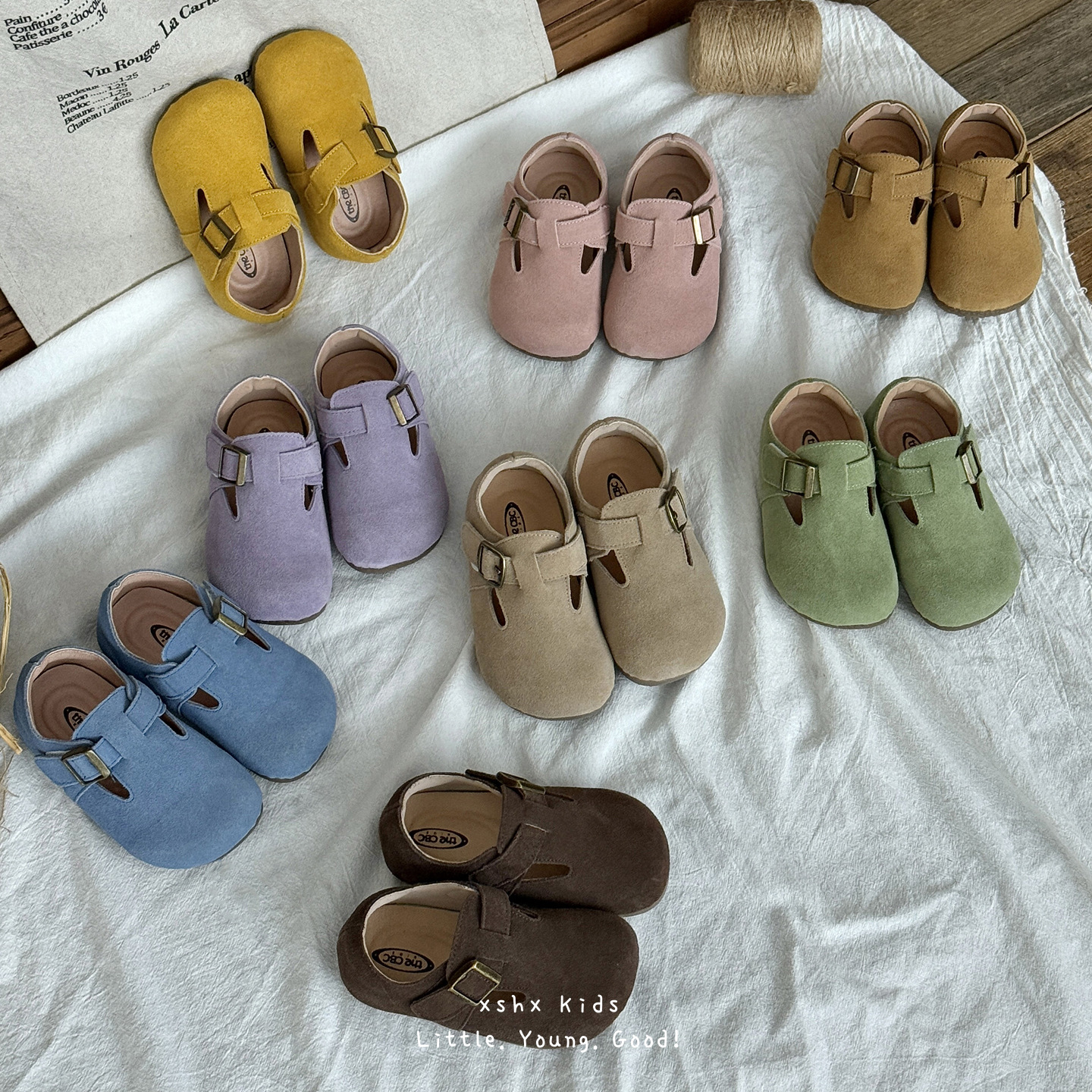Xshx Birkenstock Shoes｜Retro Children's Birkenstock Leather Shoes for Boys and Girls, Spring and Autumn, Velcro, Multi-Color