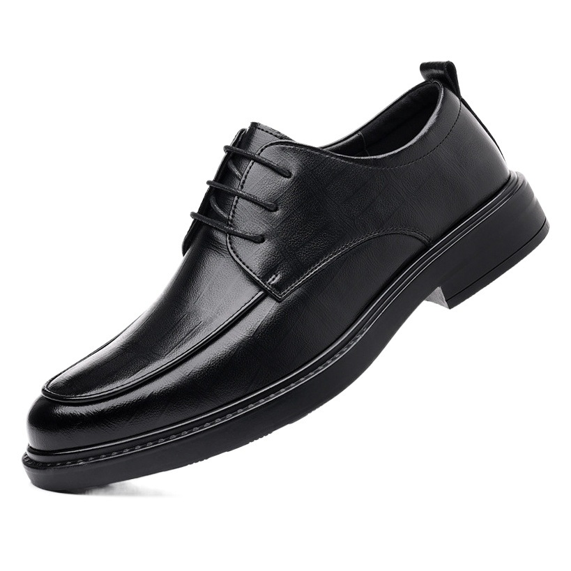 Leather shoes men's four seasons business formal British leisure commuter wind black increased wedding groom shoes a generation of hair