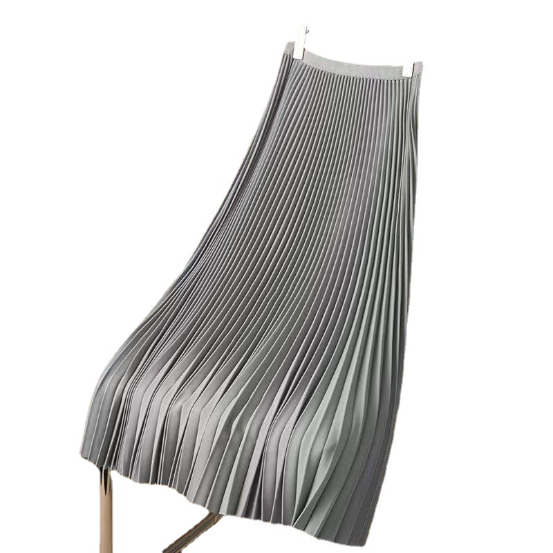 Picture of Cross-border Satin Solid Color Pleated Skirt 2025 Summer Thin Mid-length Over-the-knee High Waist A- line Skirt Skirt