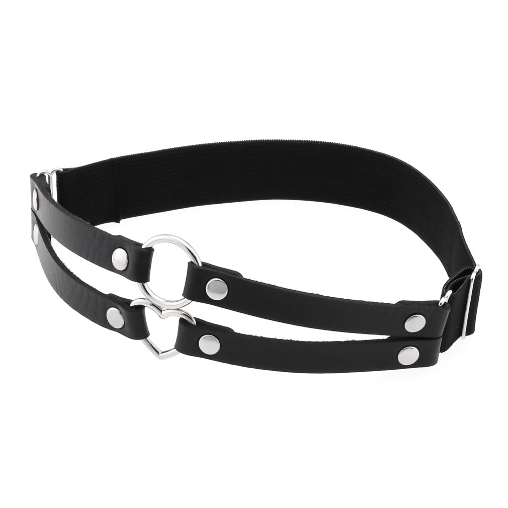 Picture of Cross-border personality temperament sexy punk style double-line ring leather thigh ring peach-shaped love-shaped elastic garter belt