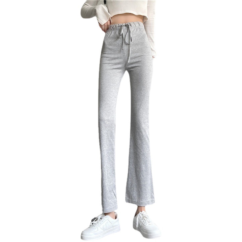 Picture of Black Grey High Waist Draping Yoga Sports Pants Korean Style Drawstring Slim-fit Slimming Ankle-length Micro-flared Pants Home Pants