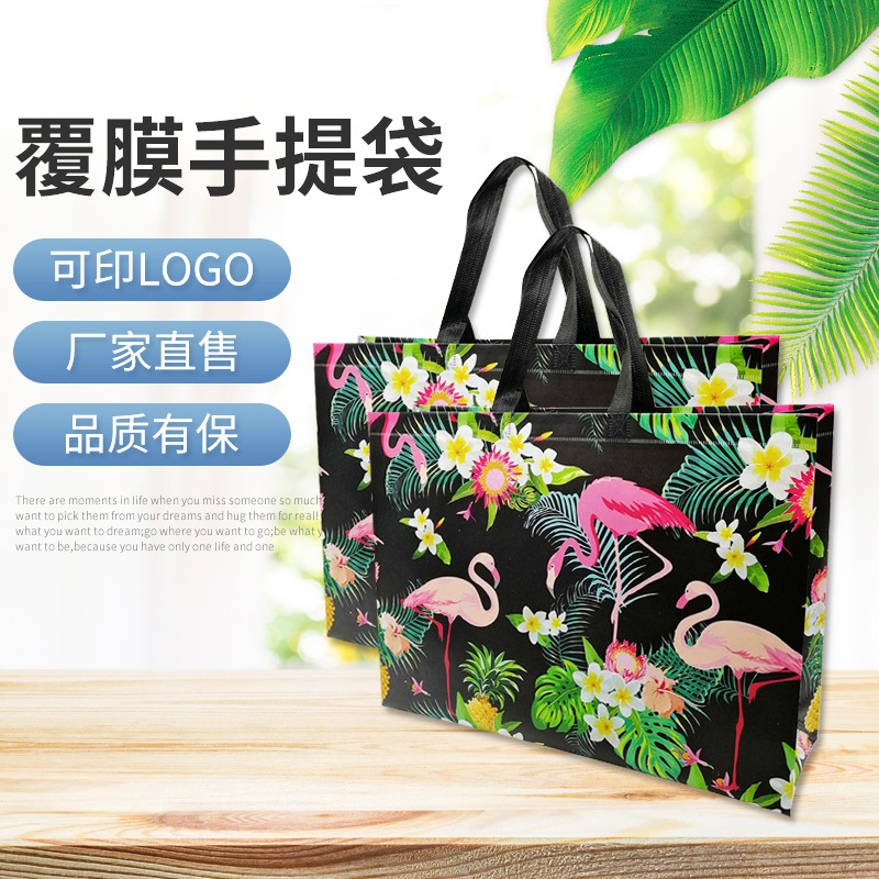 Non-woven three-dimensional bag PE coated handbag spot LOGO clothing packaging non-woven handbag