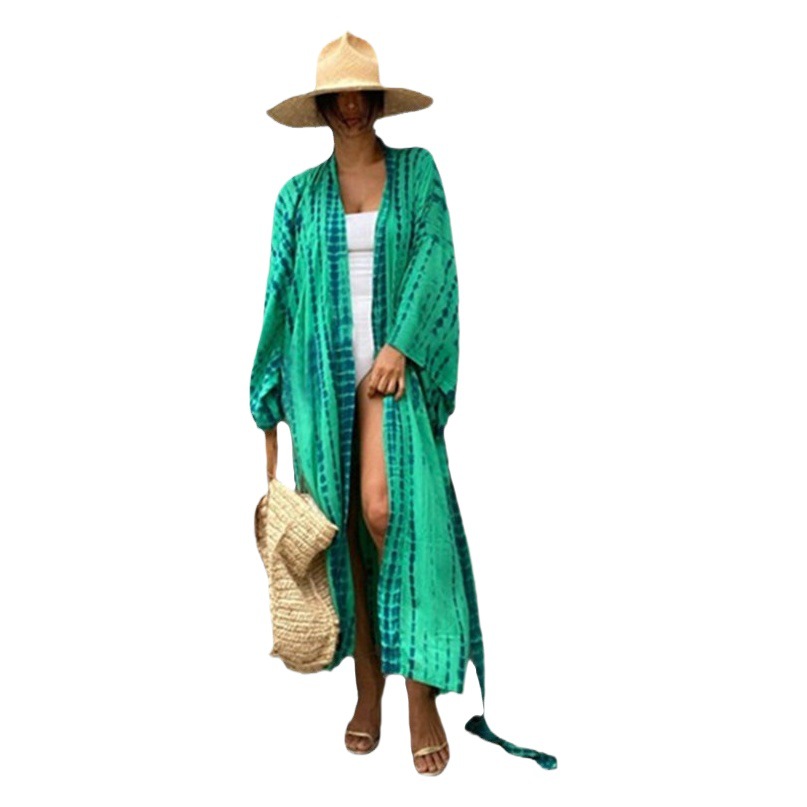 Beach Blouse Tie-Dye Pattern Printed Sunscreen Cardigan Bikini Outer Blouse Cross Border Amazon
