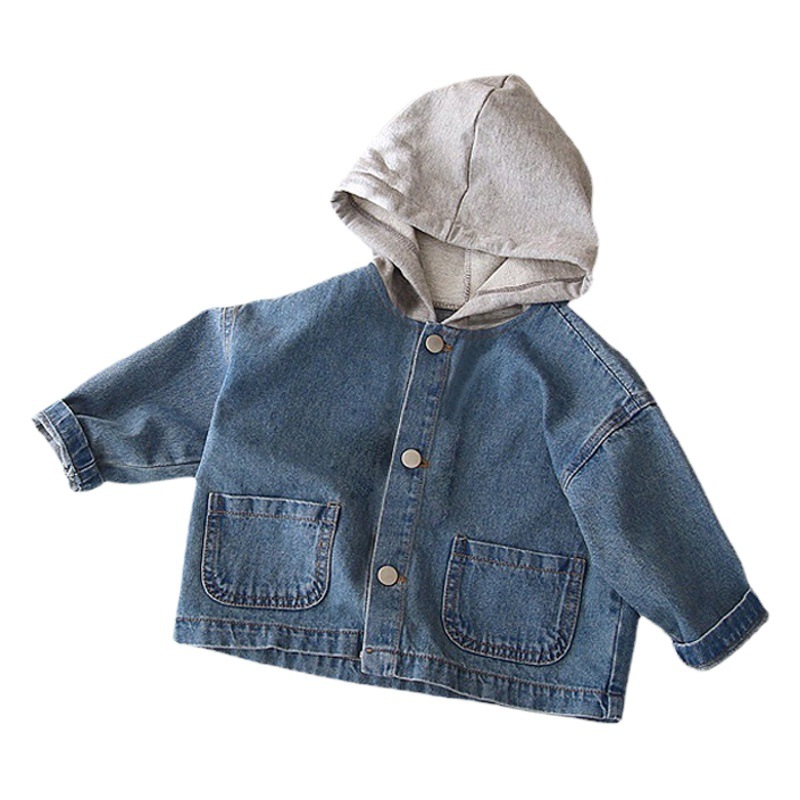 Korean Style Ins Boys and Girls Autumn and Winter Fashion New Jacket Children's Korean Style Handsome Hooded Pocket Denim Jacket