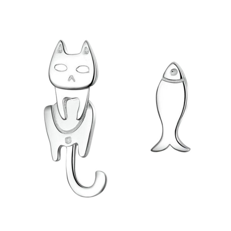 Cute Meow earrings female asymmetric cat fish earrings female simple fashion temperament earrings small jewelry hot earrings