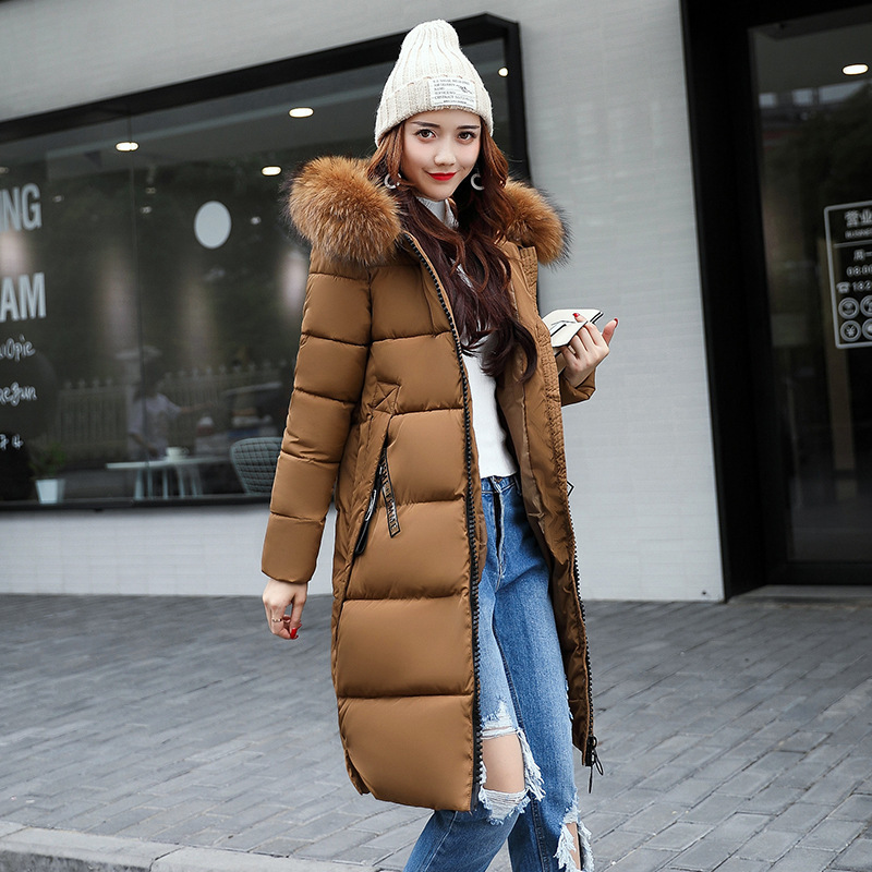 Cross-Border New Women's Long Cotton Jacket Hooded Big Fur Collar down Cotton Jacket Young Women's Cotton Jacket Jacket