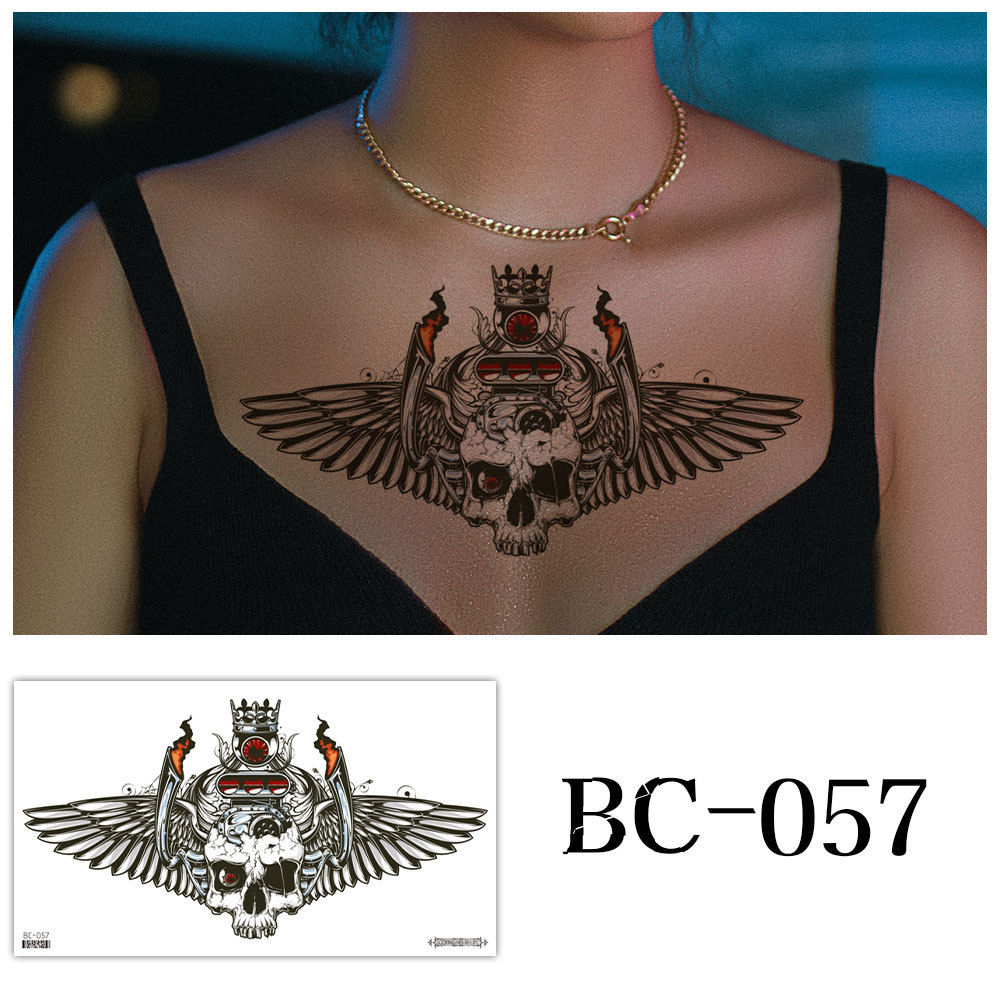 Picture of 2022 new cross-border supply waterproof tattoo stickers simple black and white flower sternum stickers personalized tattoo wholesale